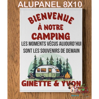 Welcome to Our Camping" sign in alupanel #alu-02-welcome